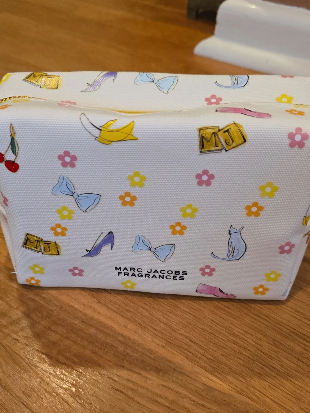 Marc Jacobs Cream Floral & Icon Printed Cosmetic Pouch